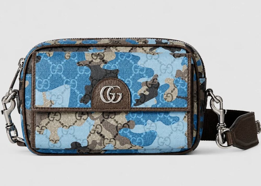Gucci GG Supreme Blue Brown Camo Crossbody Shoulder Bag NIB Camoflauge